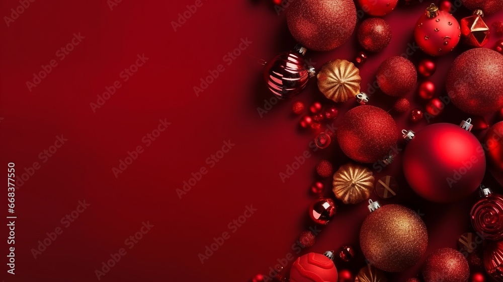 Merry Christmas and happy new year background with free space, red background, Top view. Holliday concept. Merry Christmas and happy new year background with free space, red background, Top view. Holliday concept.