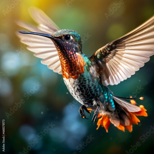 Fotografia de primer plano con detalle de colibri de colores vivos