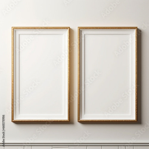 Fondo de estilo mockup de marcos con cuadros en blanco sobre pared de tonos claros