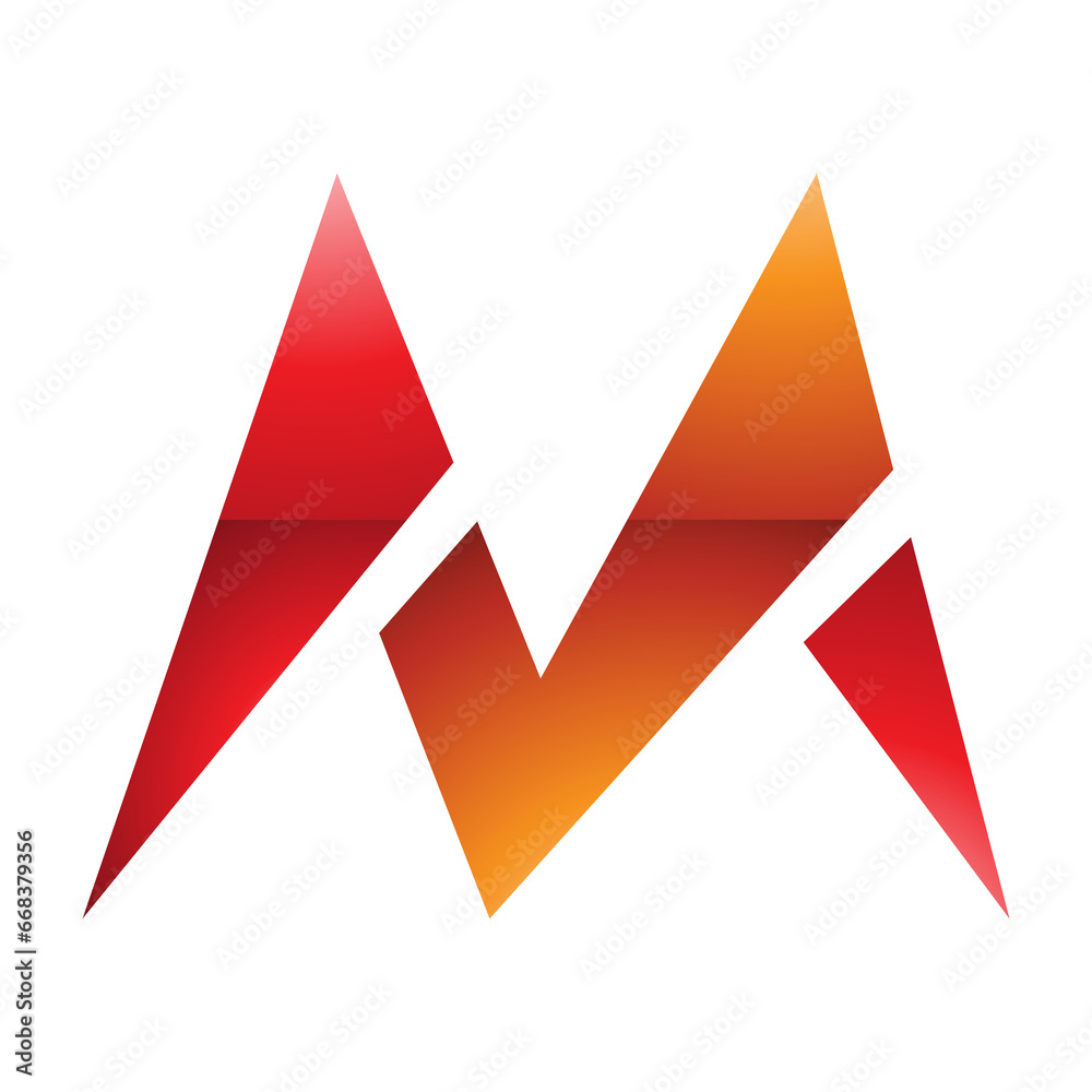 Orange and Red Glossy Pointy Tipped Letter M Icon
