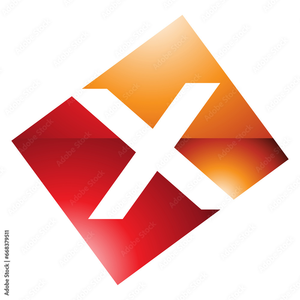 Obraz premium Orange and Red Glossy Rectangle Shaped Letter X Icon