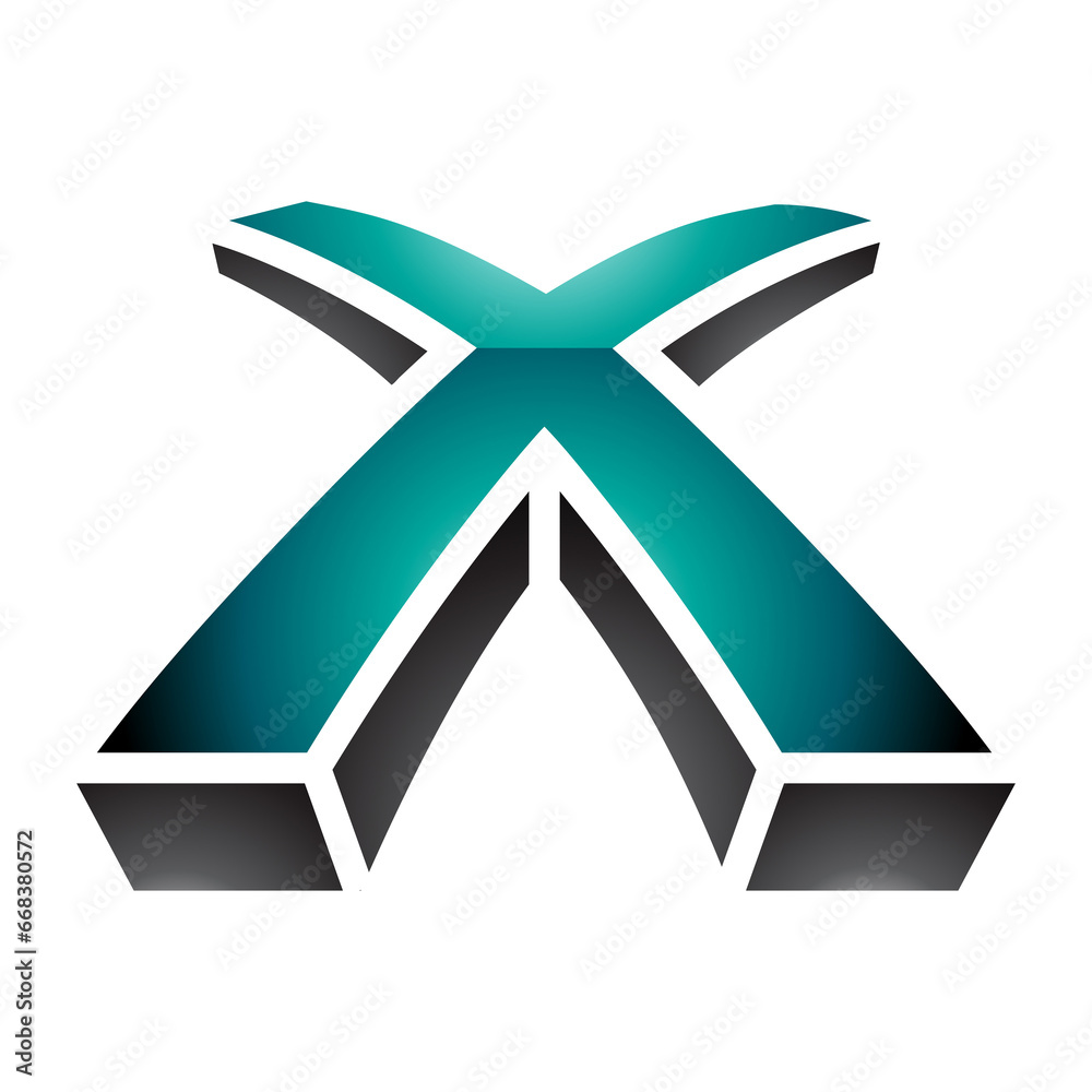Persian Green and Black Glossy 3d Shaped Letter X Icon Persian Green and Black Glossy 3d Shaped Letter X Icon