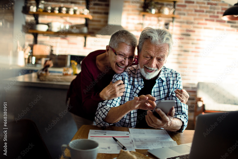 Loving senior couple paying bills online at home Loving senior couple paying bills online at home