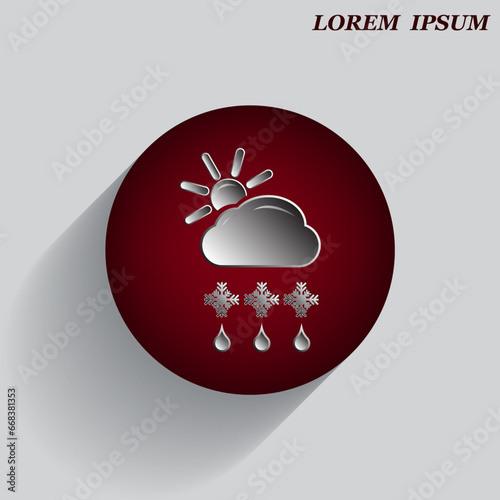 Beautiful weather icon - cloud, sun, snow, rain. Meteo icon, weather on a beautiful background with shadow.