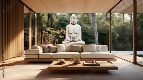 a serene meditation retreat with a zen-inspired sofa  inviting guests to find inner peace in a tranquil space