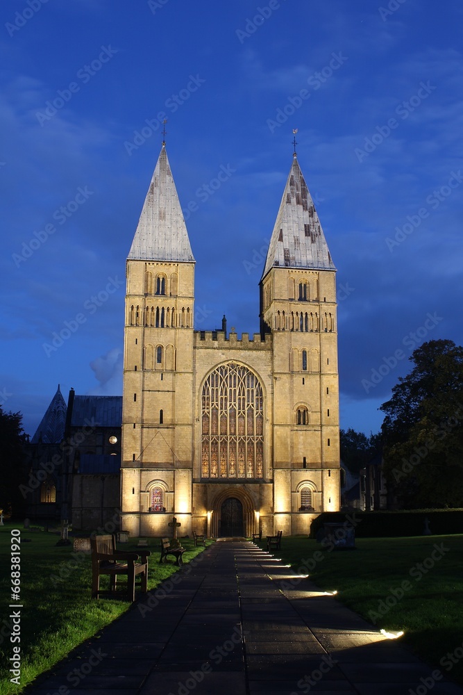 Southwell Minster, Nottinghamshire, by night.