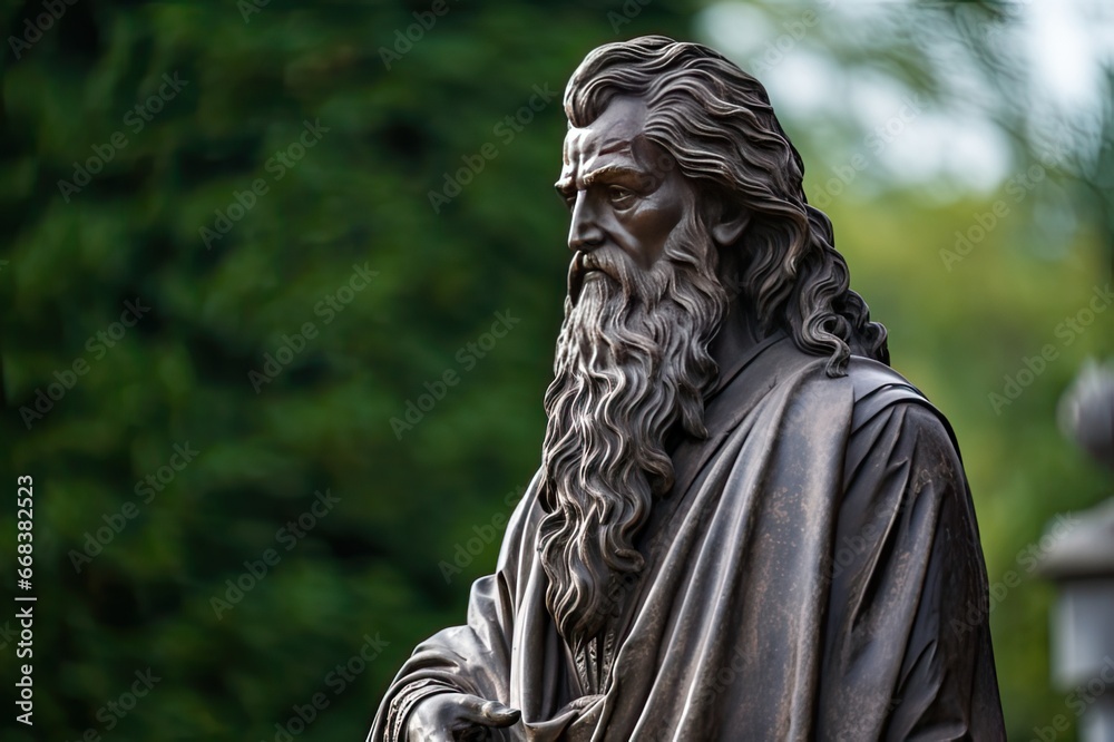 Nicolaus of Cusa statue in the nature, renaissance philosopher