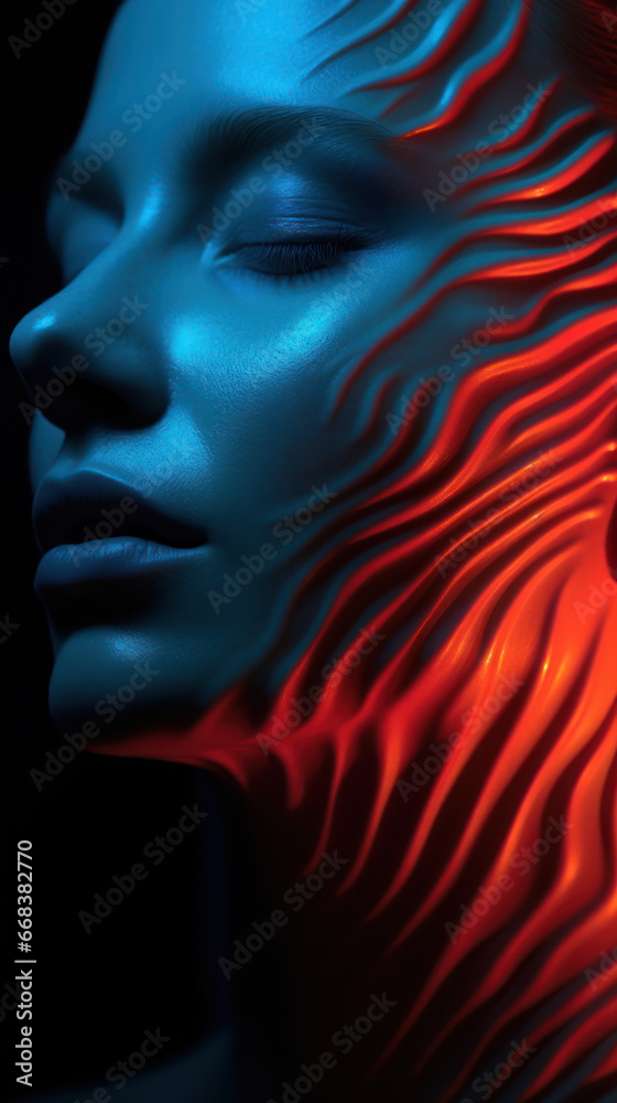 A woman with two colors of light A woman with two colors of light