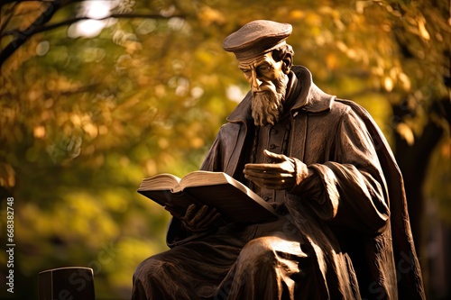 John Calvin statue in a French park photo