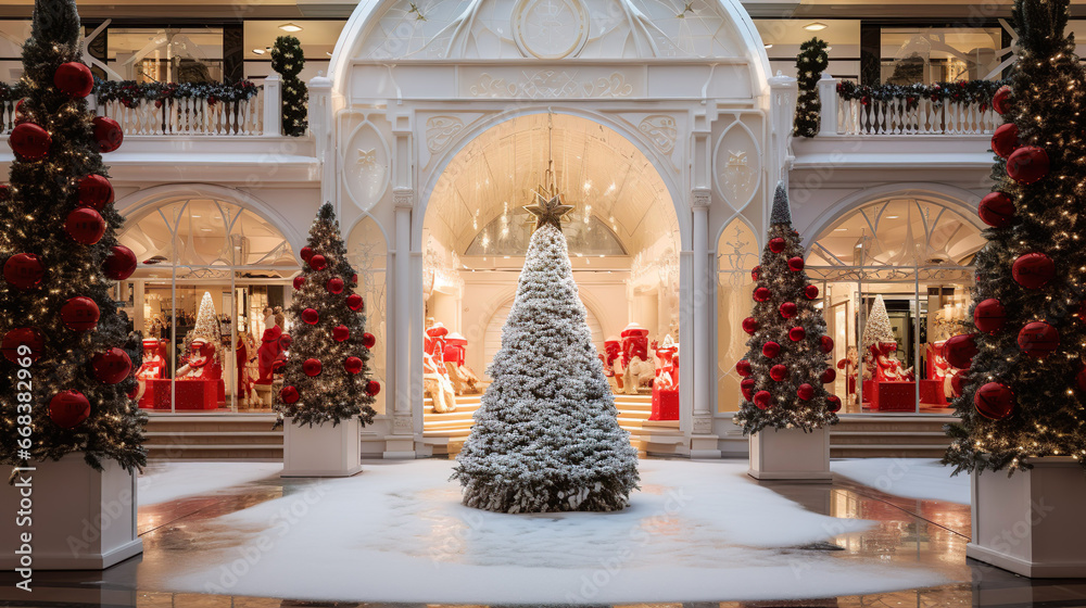 Fototapeta premium Shopping mall interior with Christmas decorations