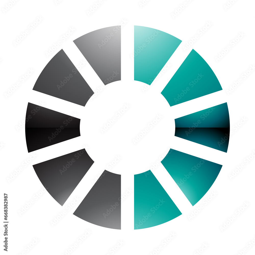 Persian Green and Black Glossy Striped Letter O Icon