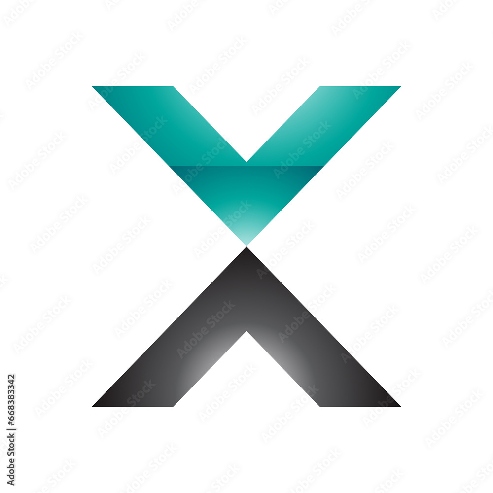 Persian Green and Black Glossy V Shaped Letter X Icon Persian Green and Black Glossy V Shaped Letter X Icon