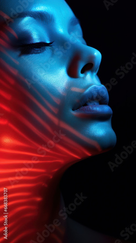 A woman with two colors of light