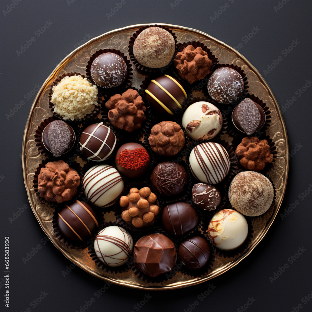 Fondo con detalle y textura de caja con varios bombones de diferentes colores y sabores Fondo con detalle y textura de caja con varios bombones de diferentes colores y sabores