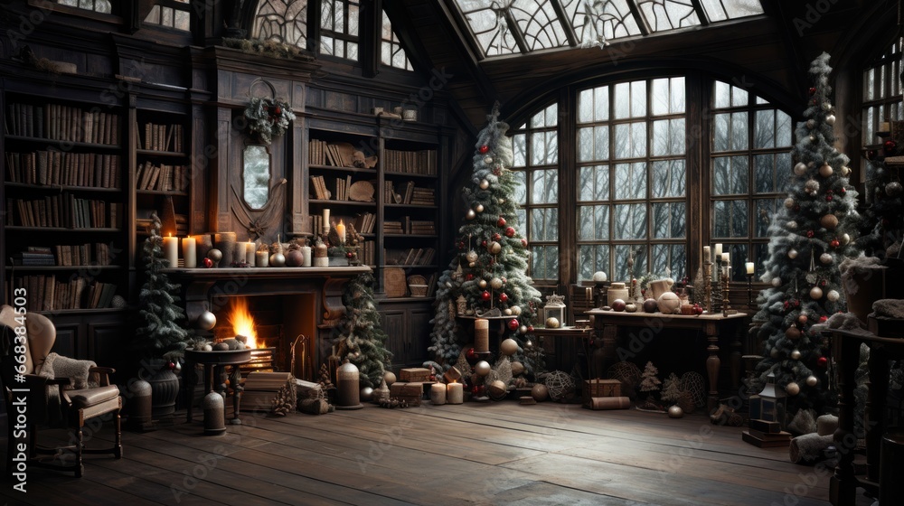 Beautiful vintage home interior decorated for Christmas