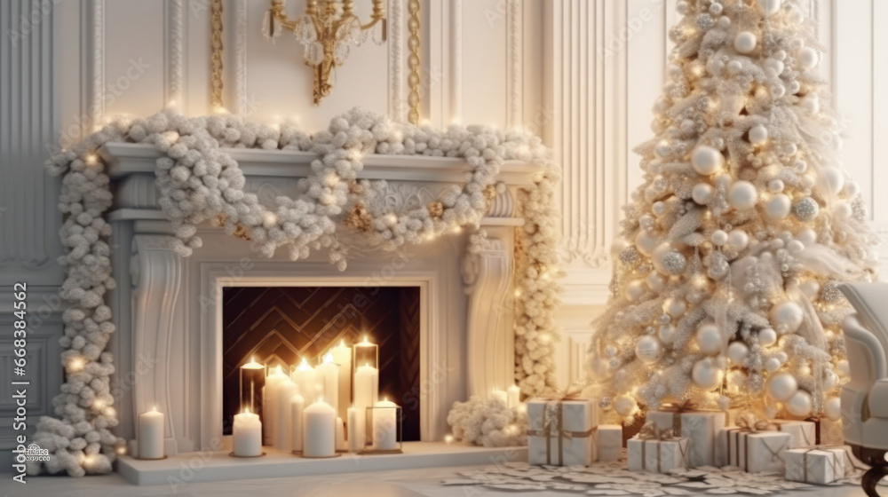 Perfect Christmas home and fireplace decoration. Elegant and white