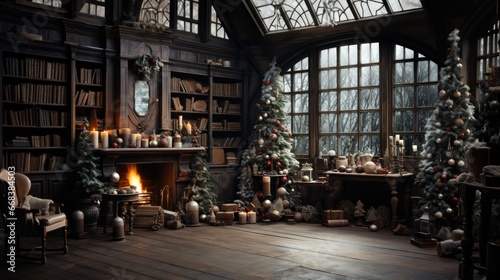 Beautiful vintage home interior decorated for Christmas