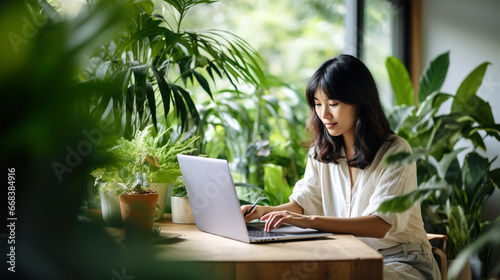 The florist works in his small business. Surf the Internet for information about plants.