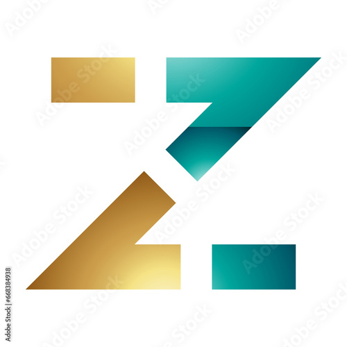 Persian Green and Gold Glossy Dotted Line Shaped Letter Z Icon