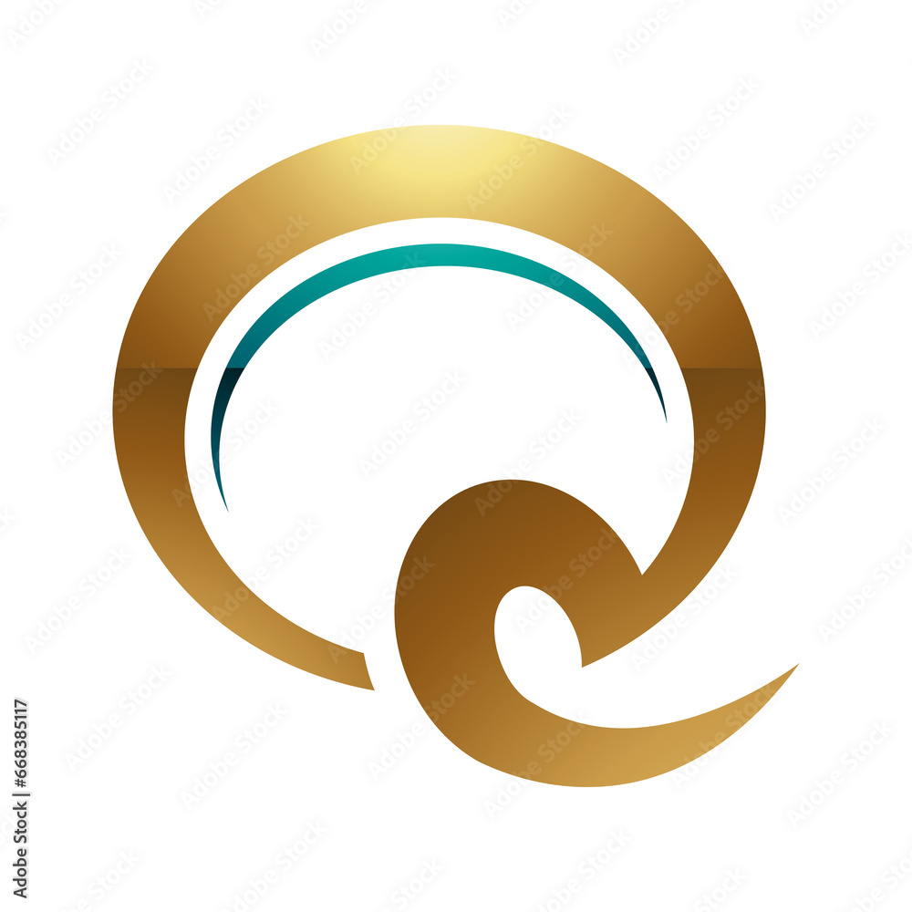 Fototapeta premium Persian Green and Gold Glossy Hook Shaped Letter Q Icon
