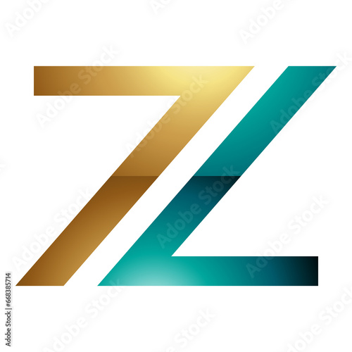 Free Download Persian Green and Gold Glossy Number 7 Shaped Letter Z Icon - GFXLoad