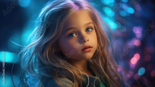 A little girl with long hair and blue eyes