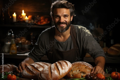 A professional baker bakes beautiful bread