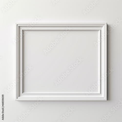 Fotografia de tipo mockup de cuadro en blanco con marco de madera blanco y fondo neutro
