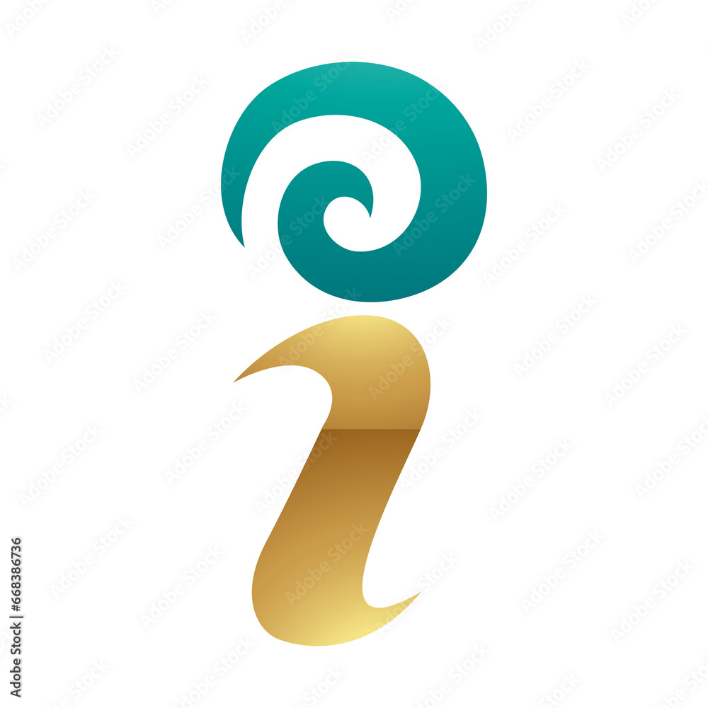 Persian Green and Gold Glossy Swirly Letter I Icon Persian Green and Gold Glossy Swirly Letter I Icon