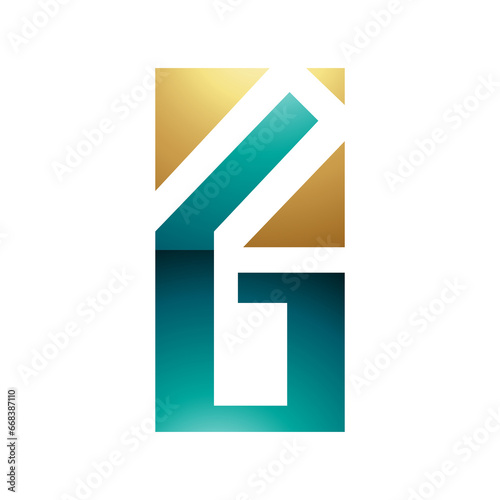 Free Download Persian Green and Golden Glossy Rectangular Letter G or Number 6 Icon - GFXLoad