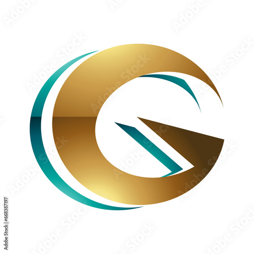 Persian Green and Golden Round Layered Glossy Letter G Icon