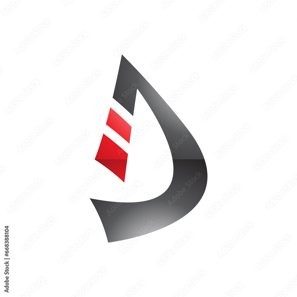 Red and Black Glossy Curved Strip Shaped Letter D Icon Red and Black Glossy Curved Strip Shaped Letter D Icon