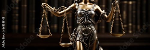Law and justice concept. Statue of justice with scales of justice on dark background. Law and justice concept with a copy space.