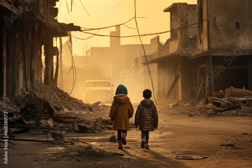 Kids Walking Amidst Urban Ruins © Agnieszka