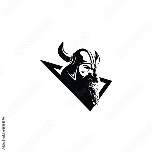 Viking logo design. Nordic warrior symbol. Horned Norseman emblem.