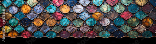 An ultra-wide mosaic of intricate, jewel-toned tiles arranged in a hypnotic, repeating pattern evokes a sense of timeless beauty and cultural richness © Russell