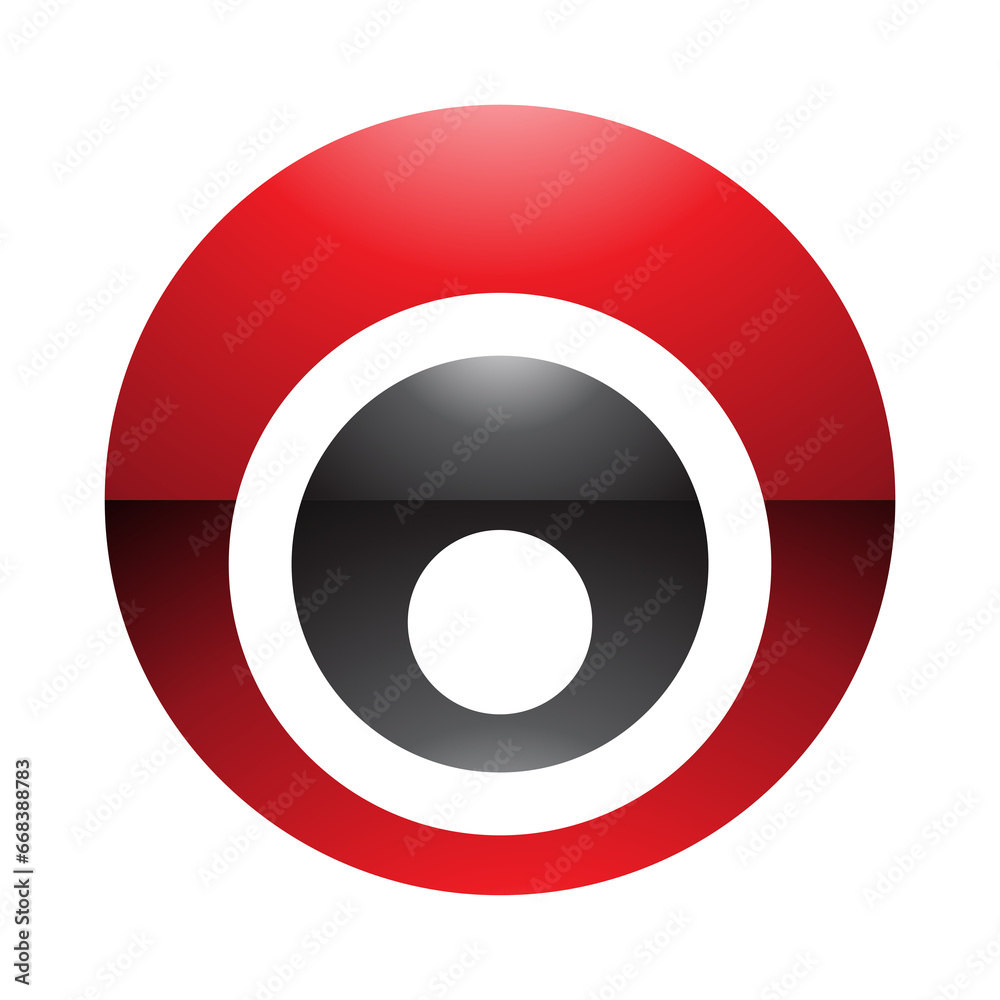 Red and Black Glossy Letter O Icon with Nested Circles Red and Black Glossy Letter O Icon with Nested Circles