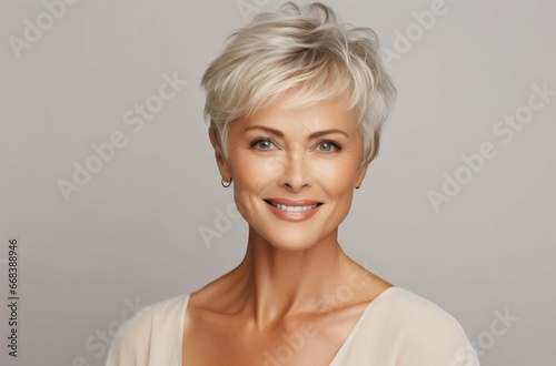 Graceful Senior Woman with Blonde Hair  Studio Portrait. Generative ai