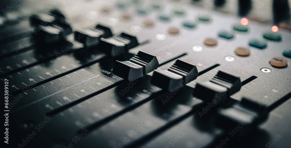Sound control music mixer in record studio