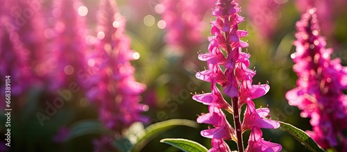 Pink flowers sparkle in the sun