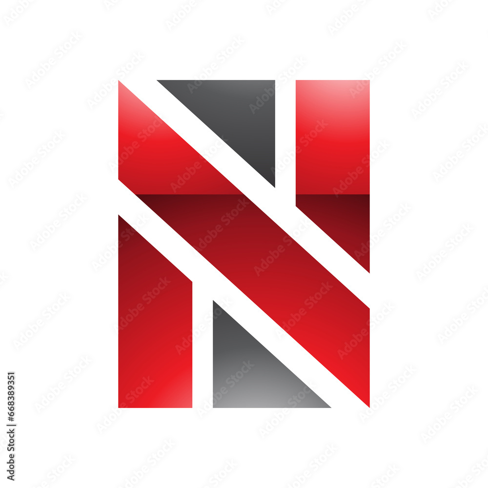 Red and Black Glossy Rectangle Shaped Letter N Icon
