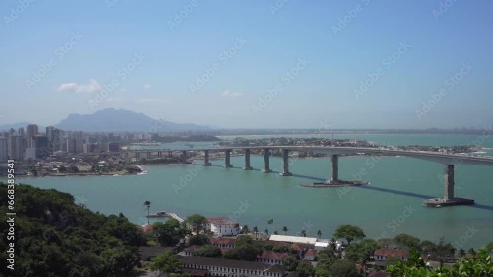 Aerial view of Terceira Ponte bridge that unites the city of Vitoria to Vila Velha, Espirito Santo, Brazil Aerial view of Terceira Ponte bridge that unites the city of Vitoria to Vila Velha, Espirito Santo, Brazil