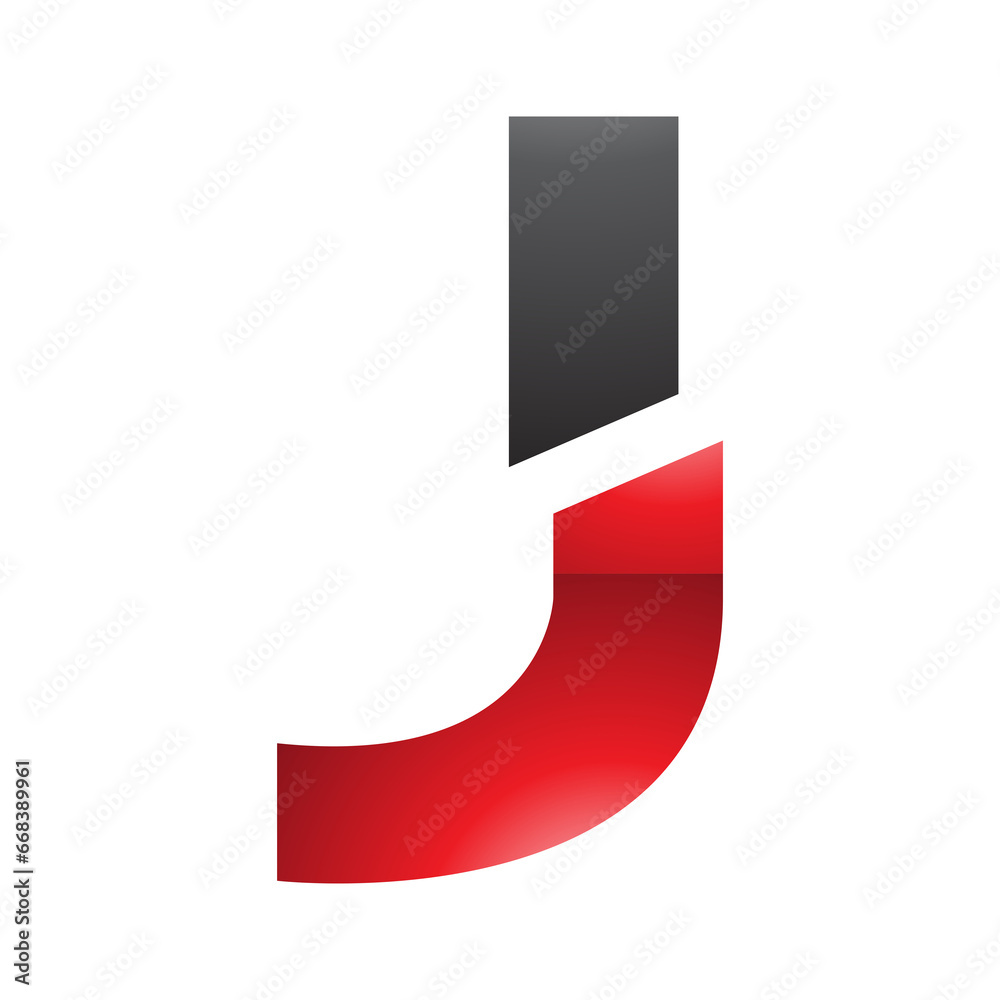 Red and Black Glossy Split Shaped Letter J Icon