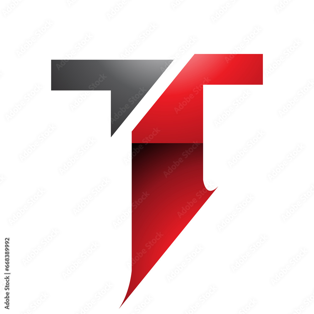 Red and Black Glossy Split Shaped Letter T Icon Red and Black Glossy Split Shaped Letter T Icon