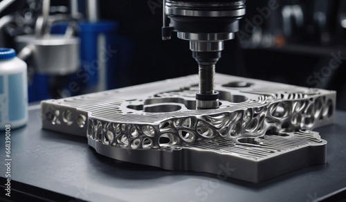 A modern printer for printing metal and plastic parts is based on 3D printing. This process includes additive manufacturing technology and robotic automation, making it very modern and efficient. photo