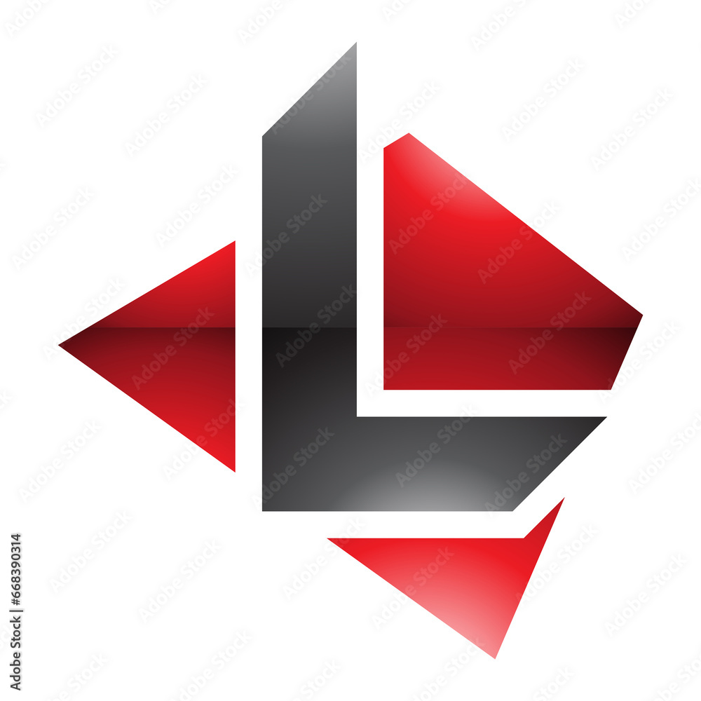 Red and Black Glossy Trapezium Shaped Letter L Icon Red and Black Glossy Trapezium Shaped Letter L Icon