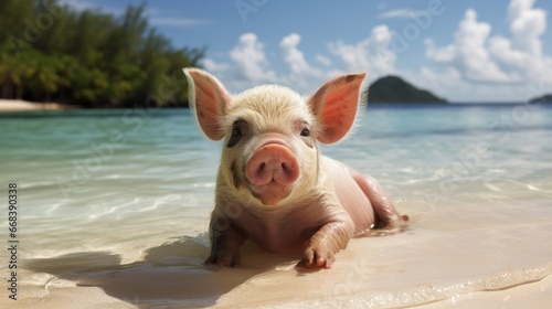 funny pig on the beach ai generated