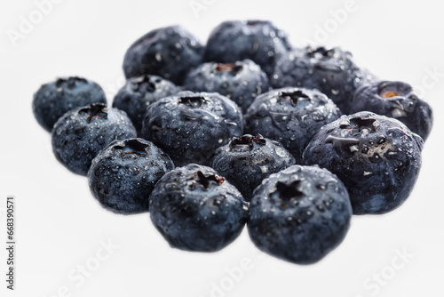 Closeup of fresh blueberries isolated on a white background