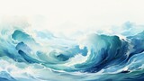 Vibrant Ocean Water Wave in Blue, Teal, Turquoise, and Yellow Nature Illustration. Perfect for Cartoon Pool Party Wave or Ocean Beach Travel Theme. Engaging Web Banner with Graphic Copy Space