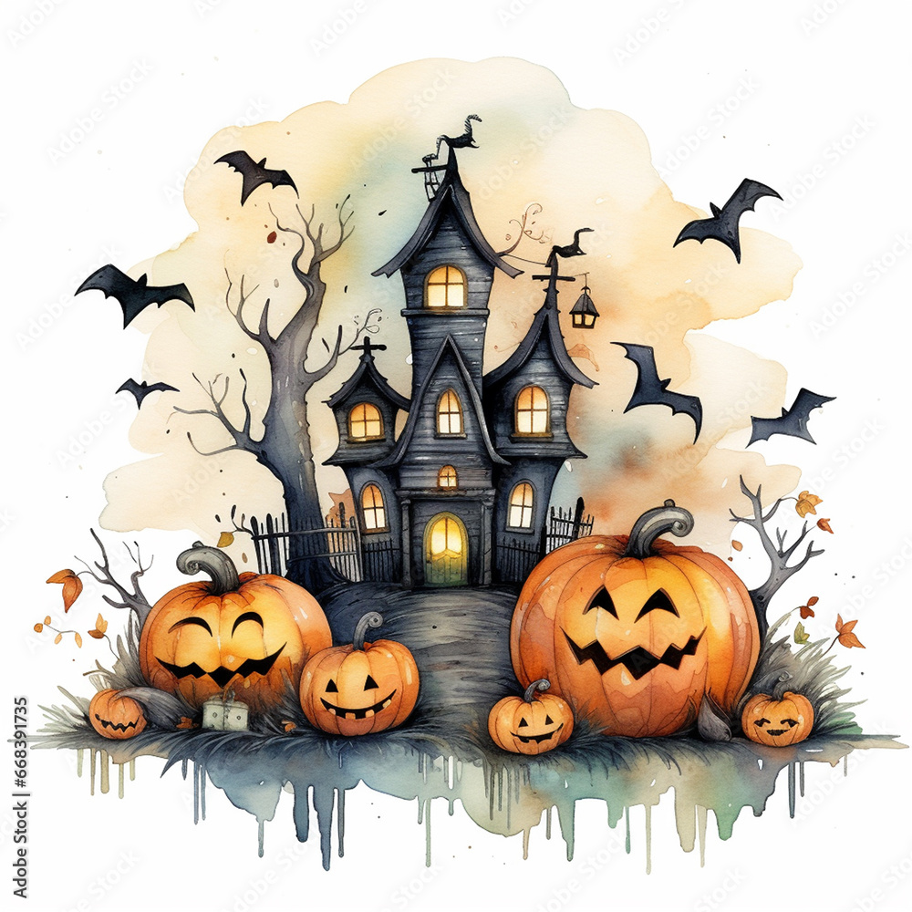 Ominous Halloween jack-o'-lanterns on a fence
